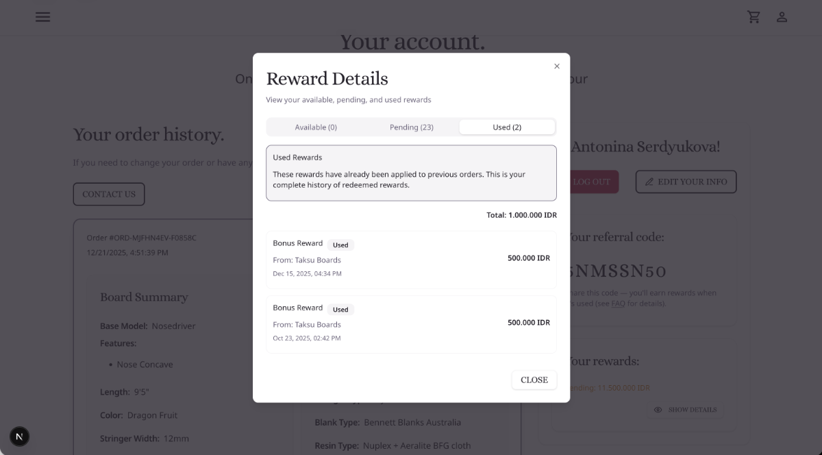 Rewards and referral balance management.