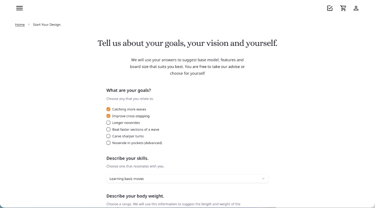 Short questionnaire used to generate shape recommendations.